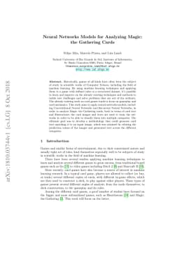 Neural Networks Models for Analyzing Magic: the Gathering Cards