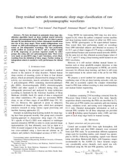 Deep residual networks for automatic sleep stage classification of raw
  polysomnographic waveforms