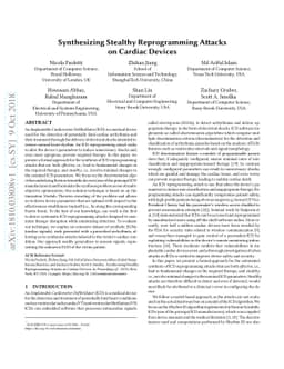 Synthesizing Stealthy Reprogramming Attacks on Cardiac Devices