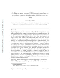Modular, general purpose ODE integration package to solve large number
  of independent ODE systems on GPUs