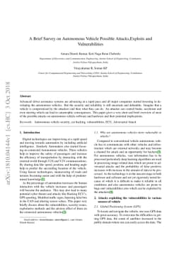 A Brief Survey on Autonomous Vehicle Possible Attacks, Exploits and
  Vulnerabilities