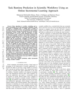 Task Runtime Prediction in Scientific Workflows Using an Online
  Incremental Learning Approach