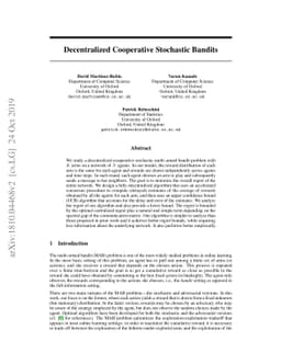 Decentralized Cooperative Stochastic Bandits