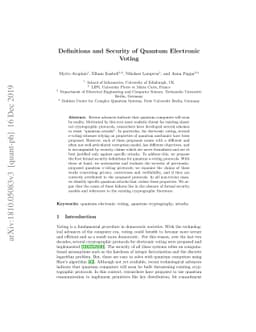 Definitions and Analysis of Quantum E-voting Protocols