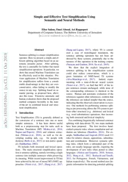 Simple and Effective Text Simplification Using Semantic and Neural
  Methods