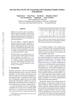 One Size Does Not Fit All: Generating and Evaluating Variable Number of
  Keyphrases