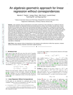 An algebraic-geometric approach for linear regression without
  correspondences