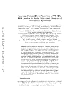 Learning Optimal Deep Projection of $^{18}$F-FDG PET Imaging for Early
  Differential Diagnosis of Parkinsonian Syndromes