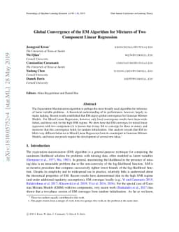 Global Convergence of EM Algorithm for Mixtures of Two Component Linear
  Regression