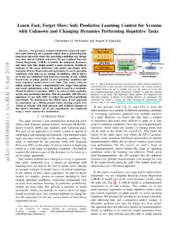 Learn Fast, Forget Slow: Safe Predictive Learning Control for Systems
  with Unknown and Changing Dynamics Performing Repetitive Tasks