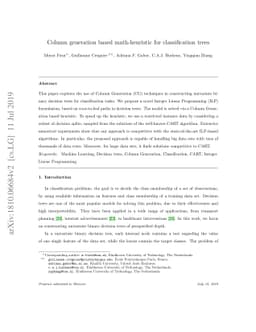 Column generation based math-heuristic for classification trees