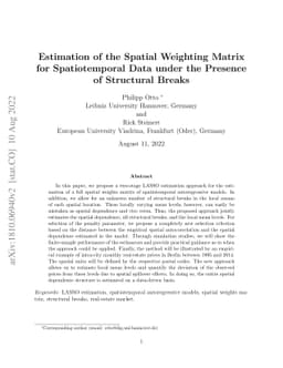 Estimation of the Spatial Weighting Matrix for Spatiotemporal Data under
  the Presence of Structural Breaks