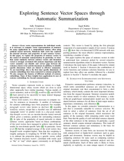 Exploring Sentence Vector Spaces through Automatic Summarization