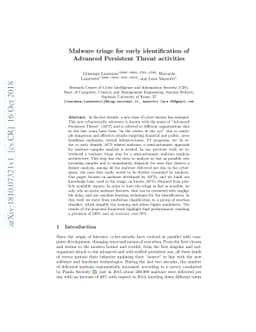 Malware triage for early identification of Advanced Persistent Threat
  activities