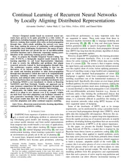 Continual Learning of Recurrent Neural Networks by Locally Aligning
  Distributed Representations