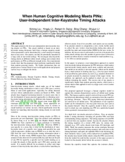 When Human cognitive modeling meets PINs: User-independent
  inter-keystroke timing attacks