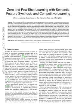 Zero and Few Shot Learning with Semantic Feature Synthesis and
  Competitive Learning