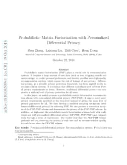 Probabilistic Matrix Factorization with Personalized Differential
  Privacy