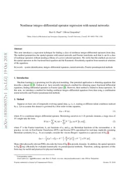 Nonlinear integro-differential operator regression with neural networks
