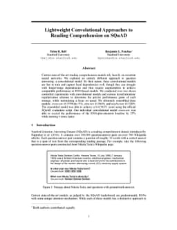Lightweight Convolutional Approaches to Reading Comprehension on SQuAD