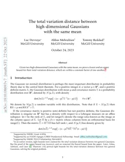 The total variation distance between high-dimensional Gaussians with the
  same mean