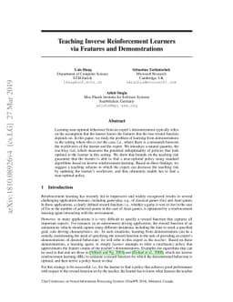 Teaching Inverse Reinforcement Learners via Features and Demonstrations