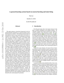 A general learning system based on neuron bursting and tonic firing