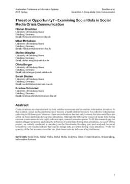 Threat or Opportunity? - Examining Social Bots in Social Media Crisis
  Communication