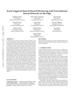 Event-triggered Natural Hazard Monitoring with Convolutional Neural
  Networks on the Edge