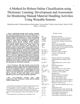 A Method for Robust Online Classification using Dictionary Learning:
  Development and Assessment for Monitoring Manual Material Handling Activities
  Using Wearable Sensors