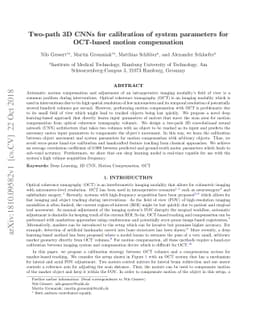 Two-path 3D CNNs for calibration of system parameters for OCT-based
  motion compensation