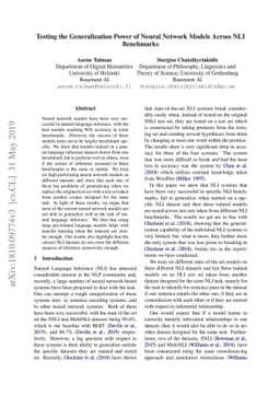 Testing the Generalization Power of Neural Network Models Across NLI
  Benchmarks