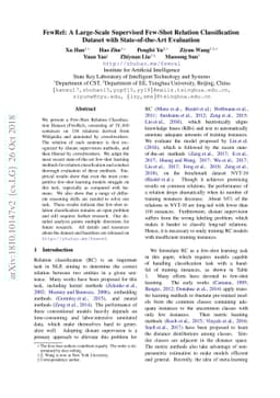 FewRel: A Large-Scale Supervised Few-Shot Relation Classification
  Dataset with State-of-the-Art Evaluation