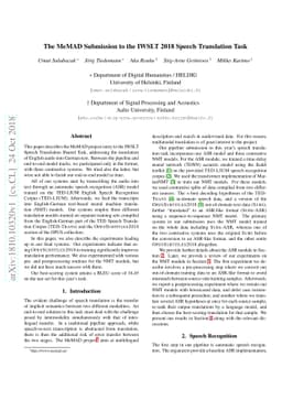 The MeMAD Submission to the IWSLT 2018 Speech Translation Task