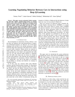 Learning Negotiating Behavior Between Cars in Intersections using Deep
  Q-Learning