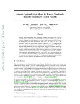 Almost Optimal Algorithms for Linear Stochastic Bandits with
  Heavy-Tailed Payoffs