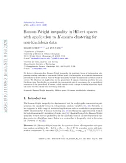 Hanson-Wright inequality in Hilbert spaces with application to $K$-means
  clustering for non-Euclidean data