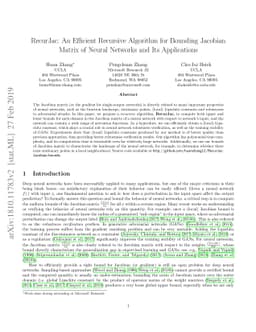 RecurJac: An Efficient Recursive Algorithm for Bounding Jacobian Matrix
  of Neural Networks and Its Applications