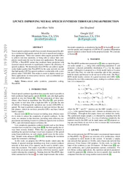 LPCNet: Improving Neural Speech Synthesis Through Linear Prediction