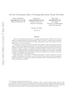 On the Convergence Rate of Training Recurrent Neural Networks
