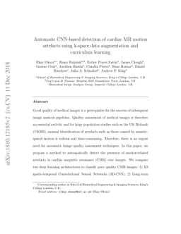 Automatic CNN-based detection of cardiac MR motion artefacts using
  k-space data augmentation and curriculum learning
