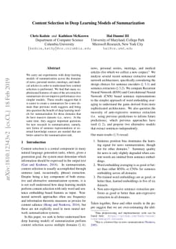 Content Selection in Deep Learning Models of Summarization