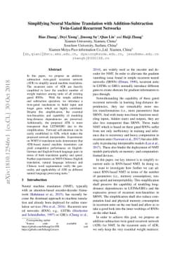 Simplifying Neural Machine Translation with Addition-Subtraction
  Twin-Gated Recurrent Networks