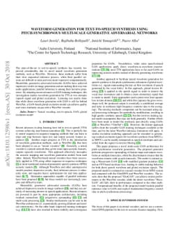 Waveform generation for text-to-speech synthesis using pitch-synchronous
  multi-scale generative adversarial networks