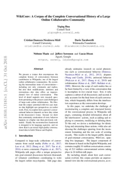 WikiConv: A Corpus of the Complete Conversational History of a Large
  Online Collaborative Community