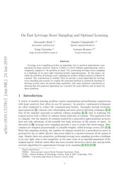On Fast Leverage Score Sampling and Optimal Learning