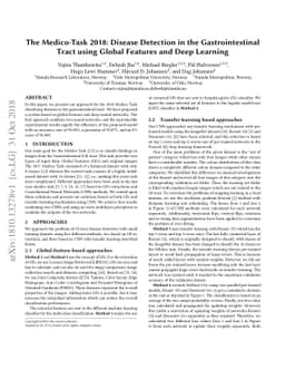 The Medico-Task 2018: Disease Detection in the Gastrointestinal Tract
  using Global Features and Deep Learning