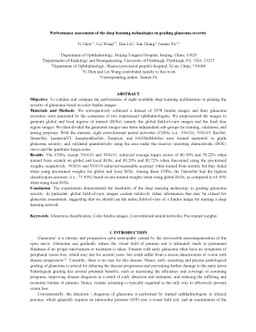 Performance assessment of the deep learning technologies in grading
  glaucoma severity
