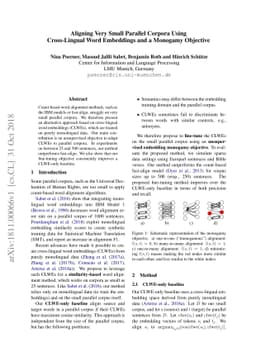 Aligning Very Small Parallel Corpora Using Cross-Lingual Word Embeddings
  and a Monogamy Objective