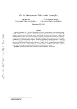 On the Geometry of Adversarial Examples